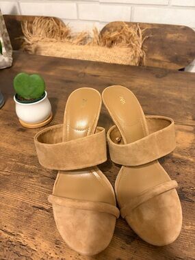 Zara Tan Suede Double-Strap Slide Mules